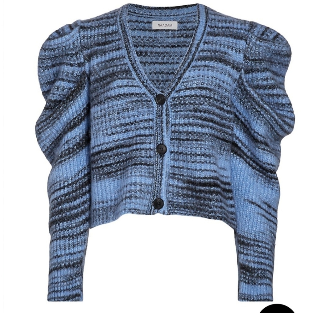 NAADAM Space Dye Alpaca Blue Puff Sleeves Cardigan - Picture 2 of 15